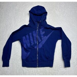 Nike Hoodie Womens M Blue Hooded Full Zip Pockets Casual Outdoors Spell Out